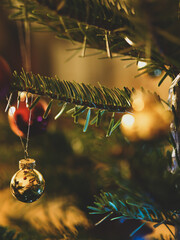 Christmas tree decorations on christmas tree. New Year.