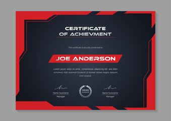 a4 red and black gaming certificate of achievement design template for competition with abstract futuristic gaming background © Nurjen