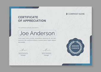 a4 blue minimalist certificate of appreciation and achievement design template