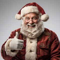 Portrait of  Happy Santa Claus doing thumbs up, Happy Santa Claus Smiling at Camera isolated on white background