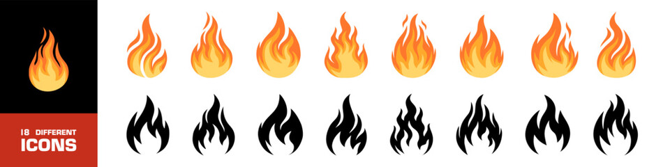 Fire icons. Fire icons set. Burn sign collection.