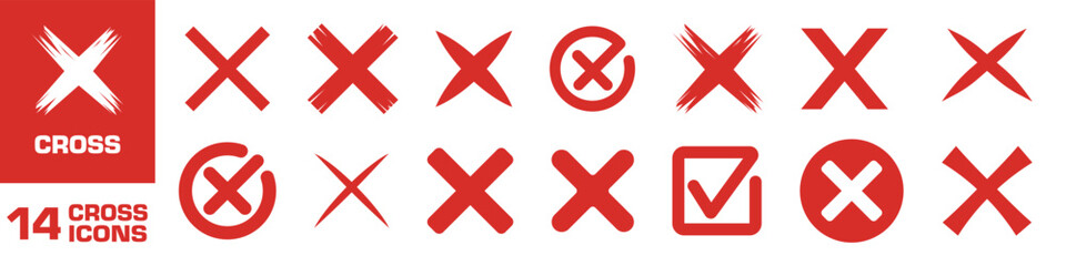 Cross rejection icon. Cross icon set.