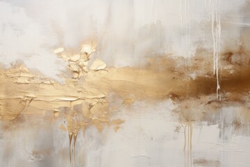 Metallic gold paint on a textured white surface background - obrazy, fototapety, plakaty
