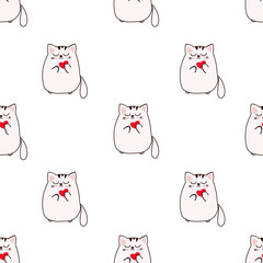 seamless pattern with cats with hearts 