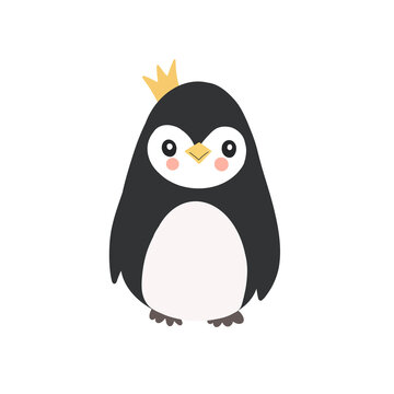 penguin cartoon isolated on white with yellow crown 
