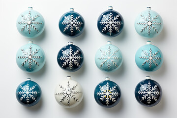 Christmas blue balls on white background.
