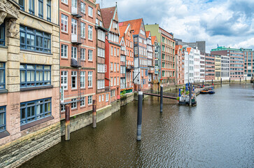 Buildings along a canal in Hamburg, Germany