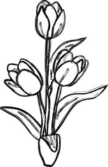 Leaves and flowers drawing line decoration design.