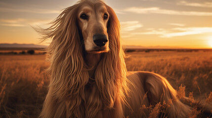 An Afghan Hound's portrait reveals the breed's dignified and aristocratic presence. - obrazy, fototapety, plakaty