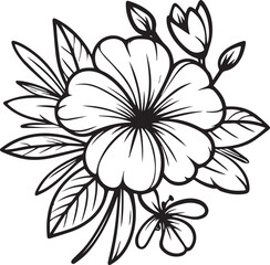 Flowers branch of Periwinkle, Hand drewn vector illustration Vintage design elements bouquet Periwinkle flower natural collection coloring page and book for adult and children isolate on white backgro