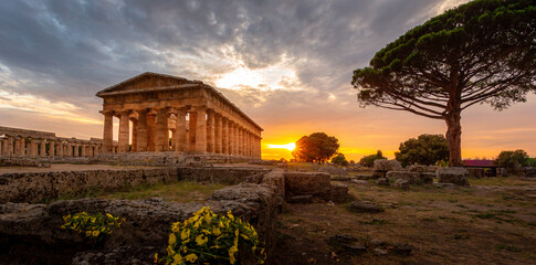 Temple in Paestum during a wonderful sunset