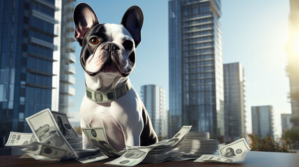 A dog and money, depicting the expenses and love
