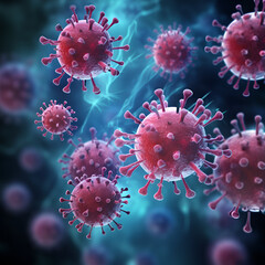 Fototapeta na wymiar corona virus 2019-ncov flu outbreak, covid-19 3d banner illustration, microscopic view of floating influenza virus cells