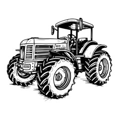 Farmer farming tractor woodcut sketch style drawing vector illustration