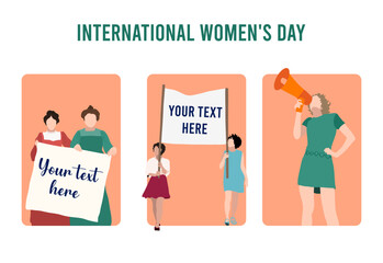 Journée internationale des droits des femmes. Illustrations vectorielles pour le 8 mars. manifestation féminisme et sororité. Modèles vectoriels pour cartes, affiches, dépliants et autres utilisateurs