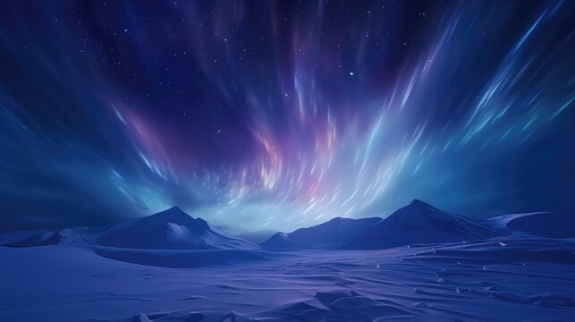 Deep blue polar lights spiraling in a starlit sky