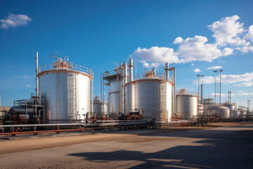 Obraz premium Oil and gas storage tank farm, storage of petrochemical products
