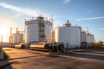 Obraz premium Oil and gas storage tank farm, storage of petrochemical products