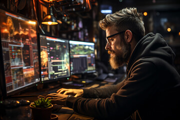 Fototapeta na wymiar A hacker working on a computer
