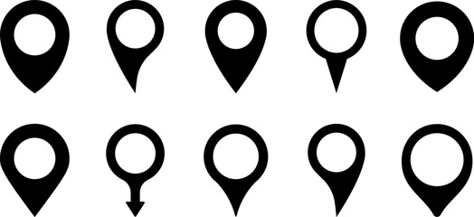 Map pointer. Maps pin icon. Location map marker. Collection of map marker pointers. GPS location symbol. Pointer symbol, pin line. Navigation, direction, place, compass concept. Vector illustration