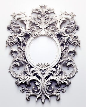 cornice tonda  in stile barocco con linee ovali su sfondo bianco , ideale per inserimento foto, facilmente scontornabile