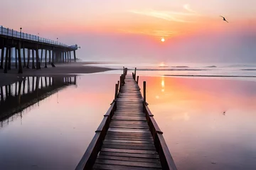 Zelfklevend Fotobehang sunset on the pier © Sofia Saif