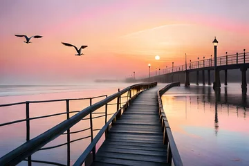 Schilderijen op glas sunset at the pier © Sofia Saif