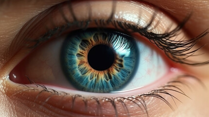 macro, close up of beautiful woman eye iris with natural make-up