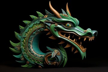 Chinese Happy New Year. Year of Dragon. Symbol of New Year. The fabulous green wooden dragon is the symbol of 2024 New Year