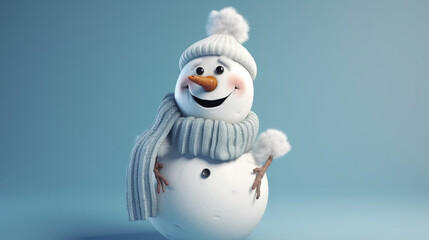 Cute snowman in scarf and hat. AI Generated