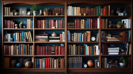 Close-up view of bookshelf in library with books