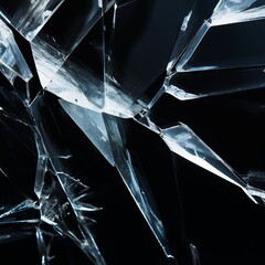 Glass shards isolated on black background. Broken transparent glass shards on a black background to overlay on your photos