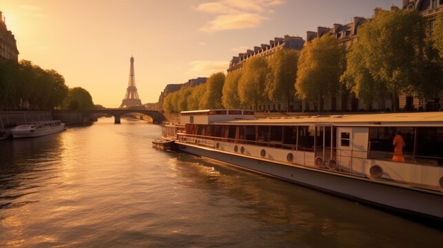 Paris France april 27 2023 Bateaux Mouche tourist.Generative AI
