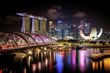 Singapore skyline at night. Singapore is the world, Marina Bay area at night, Singapore, AI...