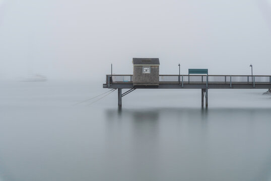 Bar Harbor Maine with heavy fog on a late summer day, long exposure shot