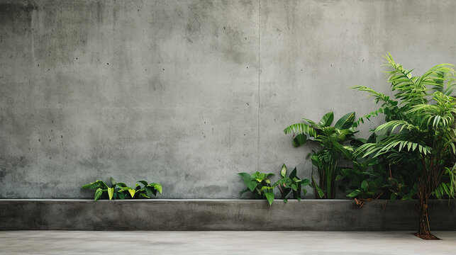 Betonwand mit grünen Pflanzen Architektur Design © Laura