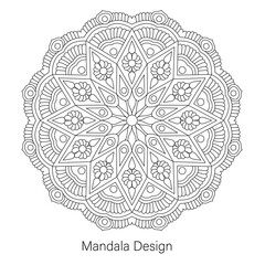 Adult Simple Floral Mandala Design Coloring book page vector file