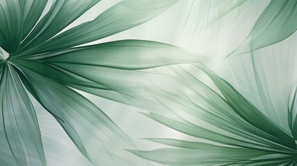 Fresh, delicate, ethereal tropical leaves background with a mist effect, translucent rainforest greenery design