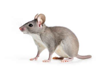 Gray cute funny mouse on white background