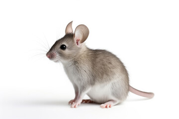 Gray cute funny mouse on white background