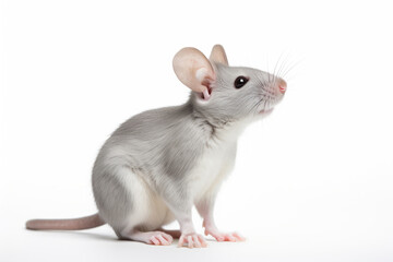 Gray cute funny mouse on white background - obrazy, fototapety, plakaty