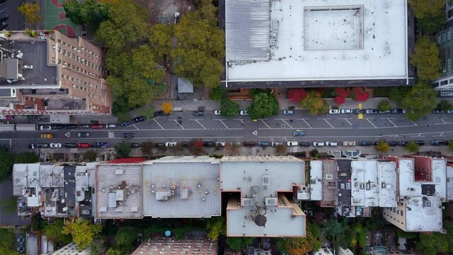 Aerial overhead drone footage NYC New york streets and highrise towers 2023