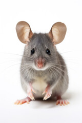 Gray cute funny mouse on white background