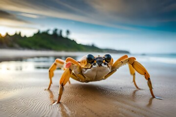 crab on the beach - obrazy, fototapety, plakaty