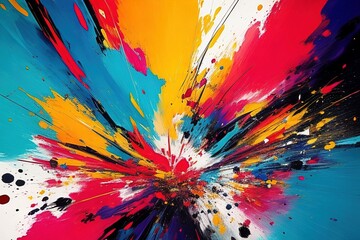 An abstract background featuring exploding colorful paintings with Generative AI technology.