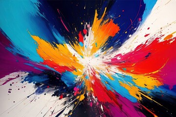 An abstract background featuring exploding colorful paintings with Generative AI technology.