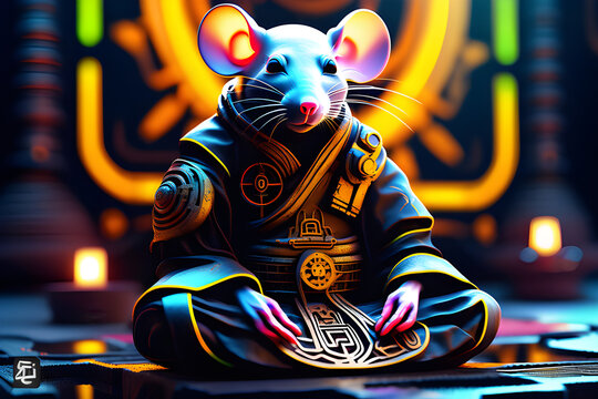 A meditating mouse. Generative AI