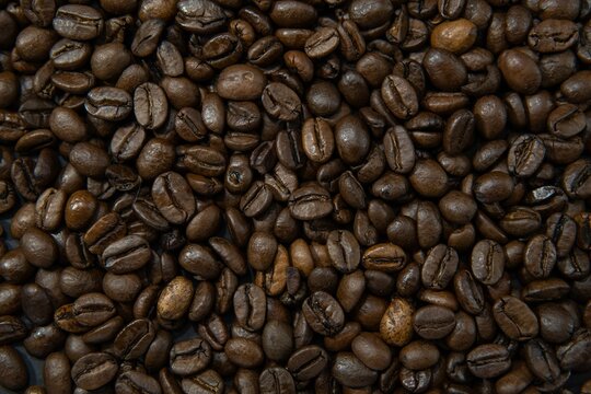 Closeup shot of roasted coffee beans