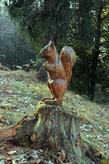 A wooden sculpture in the enchanted forest of Clusone.