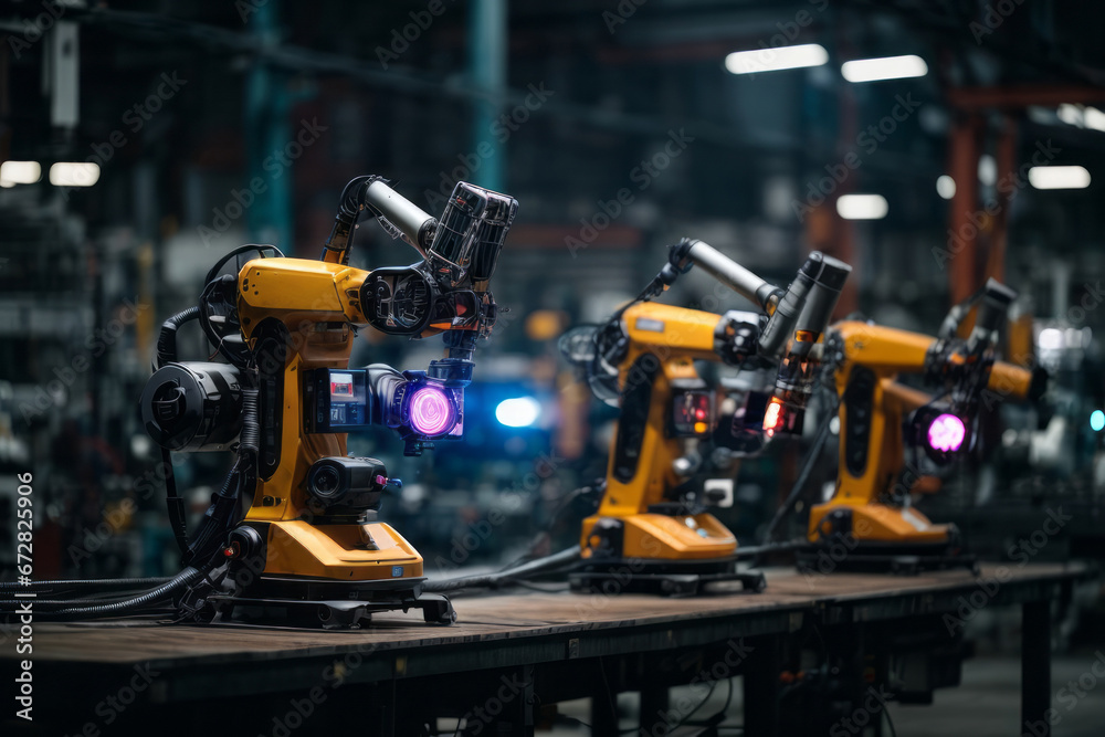 Aufkleber industrial robot factory working in the production of various products